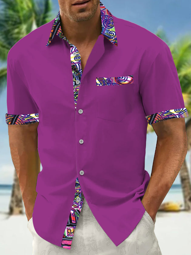 Men abstract print short sleeve shirt front view