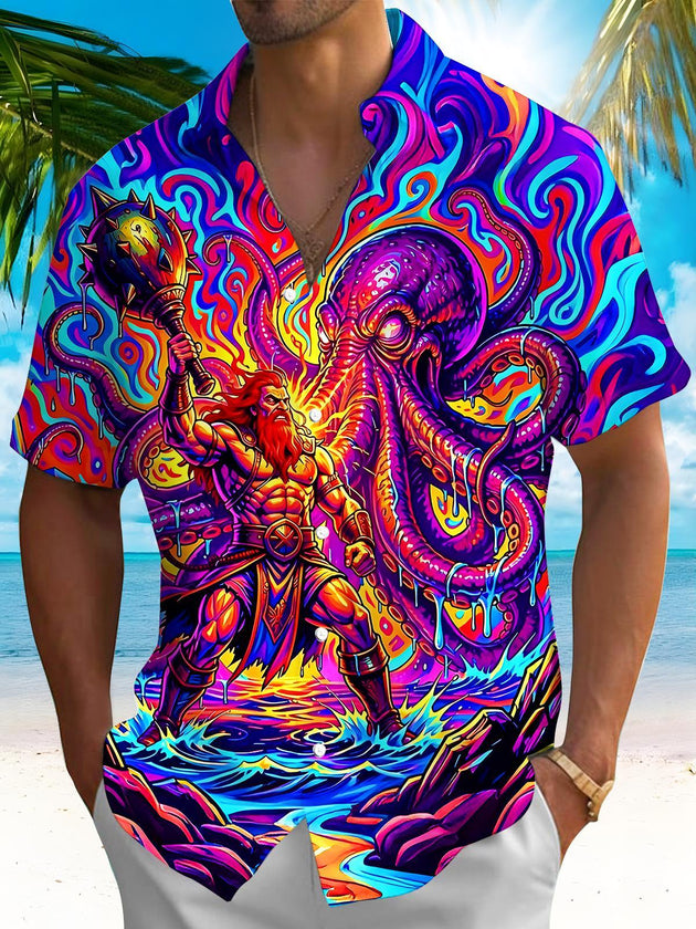 men's Hawaiian shirt front view tropical beach vacation