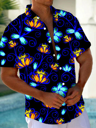 Men's Hawaiian floral short sleeve shirt front view for tropical beach vacation