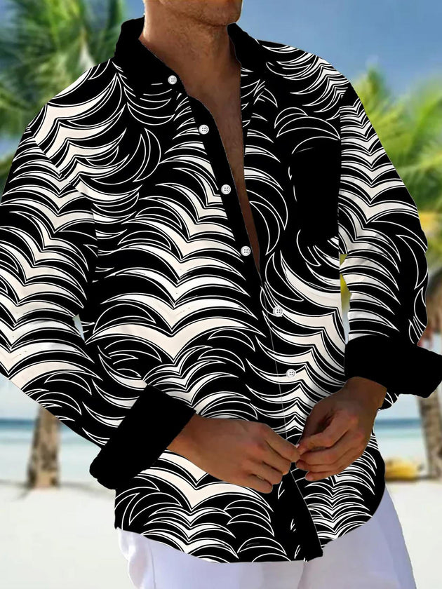 Men's Geometric Long Sleeve Pocket Shirt Front View