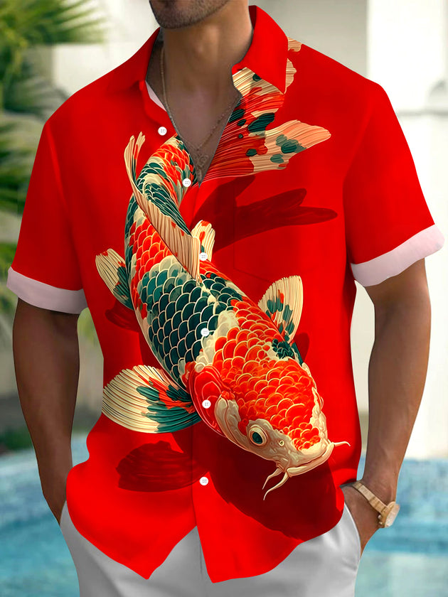 men's fish print shirt front view