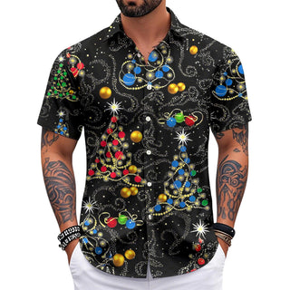 Adaychic Christmas Hawaiian Shirts for Men Christmas Tree Short Sleeve Holiday Shirts Trendy Basic Tops for Leisure Vacation chic