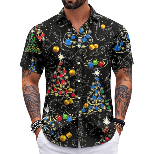 Adaychic Christmas Hawaiian Shirts for Men Christmas Tree Short Sleeve Holiday Shirts Trendy Basic Tops for Leisure Vacation chic