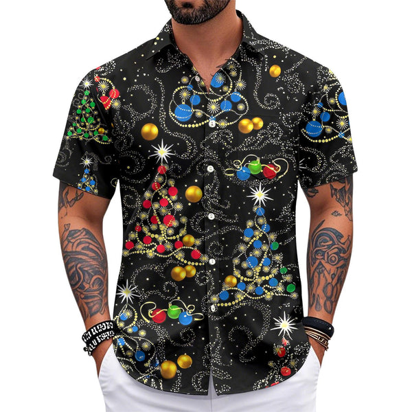 Adaychic Christmas Hawaiian Shirts for Men Christmas Tree Short Sleeve Holiday Shirts Trendy Basic Tops for Leisure Vacation chic