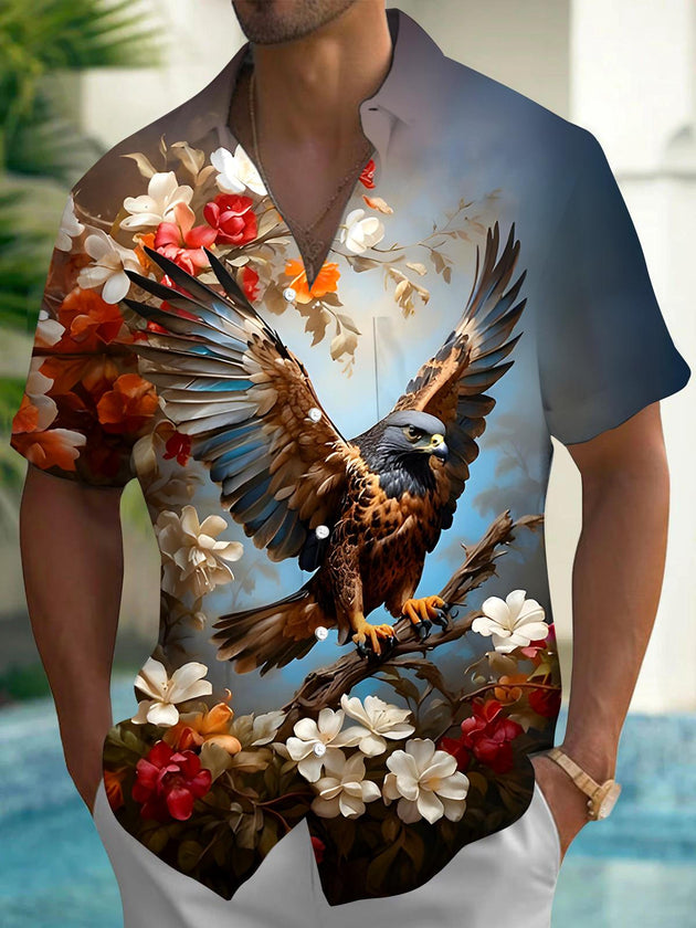 Men's short sleeve eagle print shirt back view