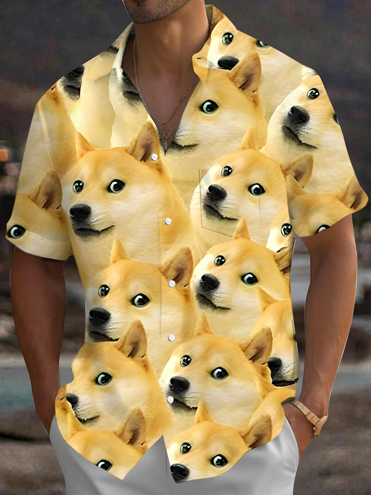men's dog print shirt front view