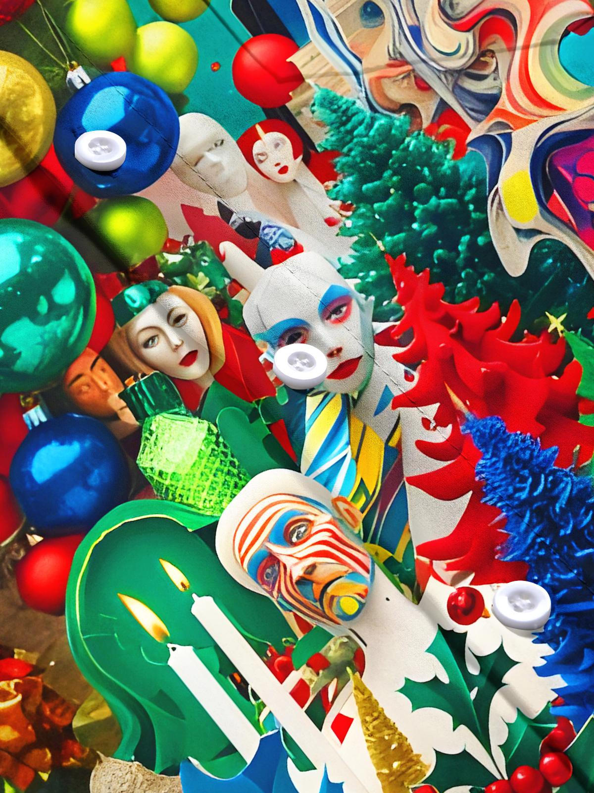 Fun Art Christmas Lights Faces Xmas Men's Pocket Short Sleeve Shirts