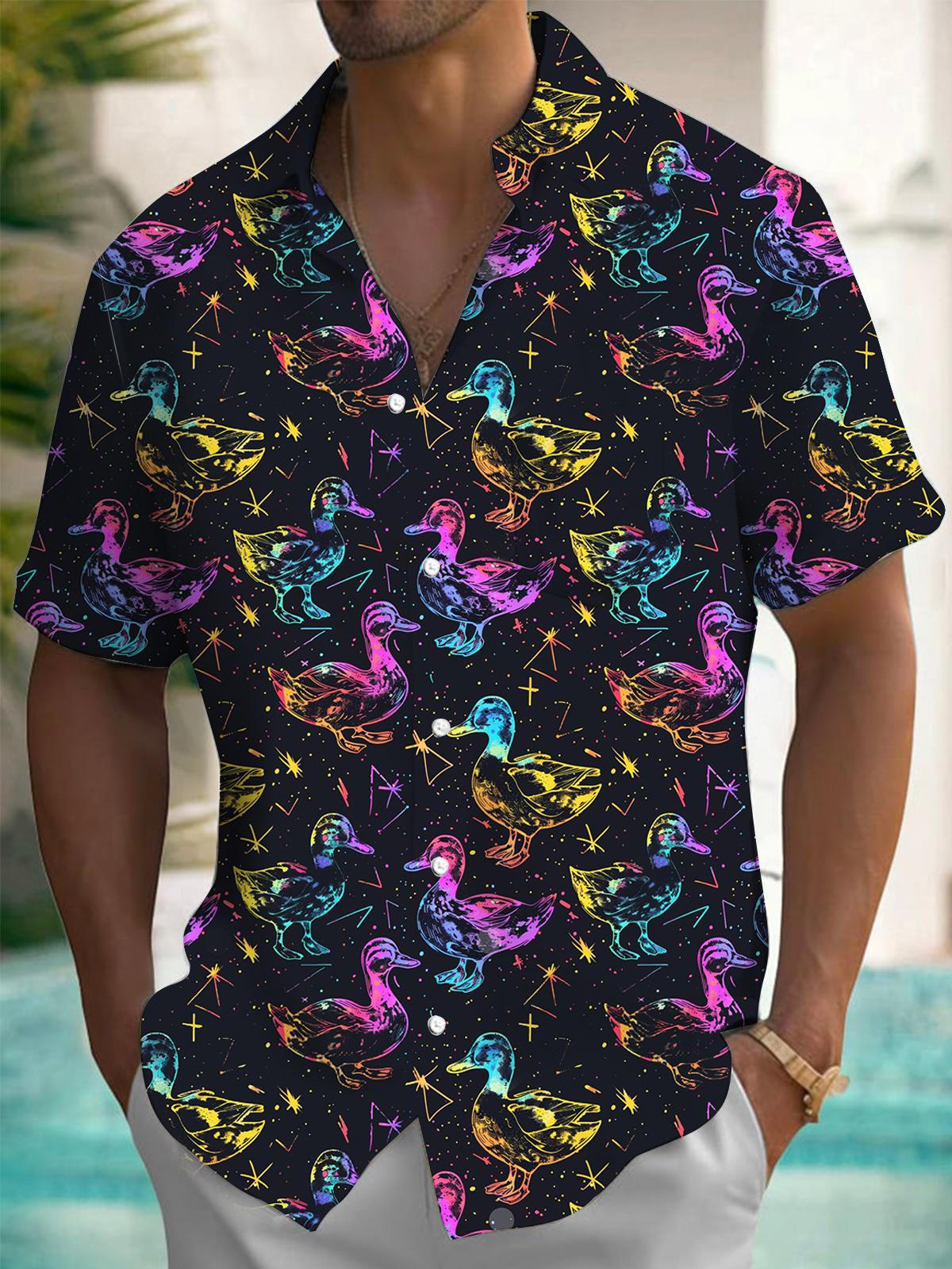 Duck Print Men's Pocket Short Sleeve Shirts