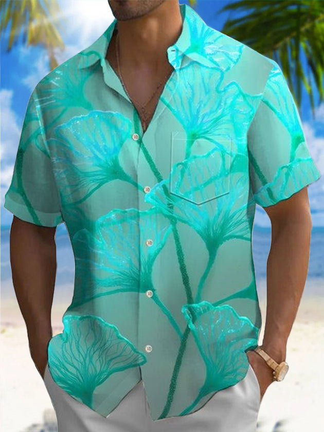 Men's botanical print short sleeve shirt front view