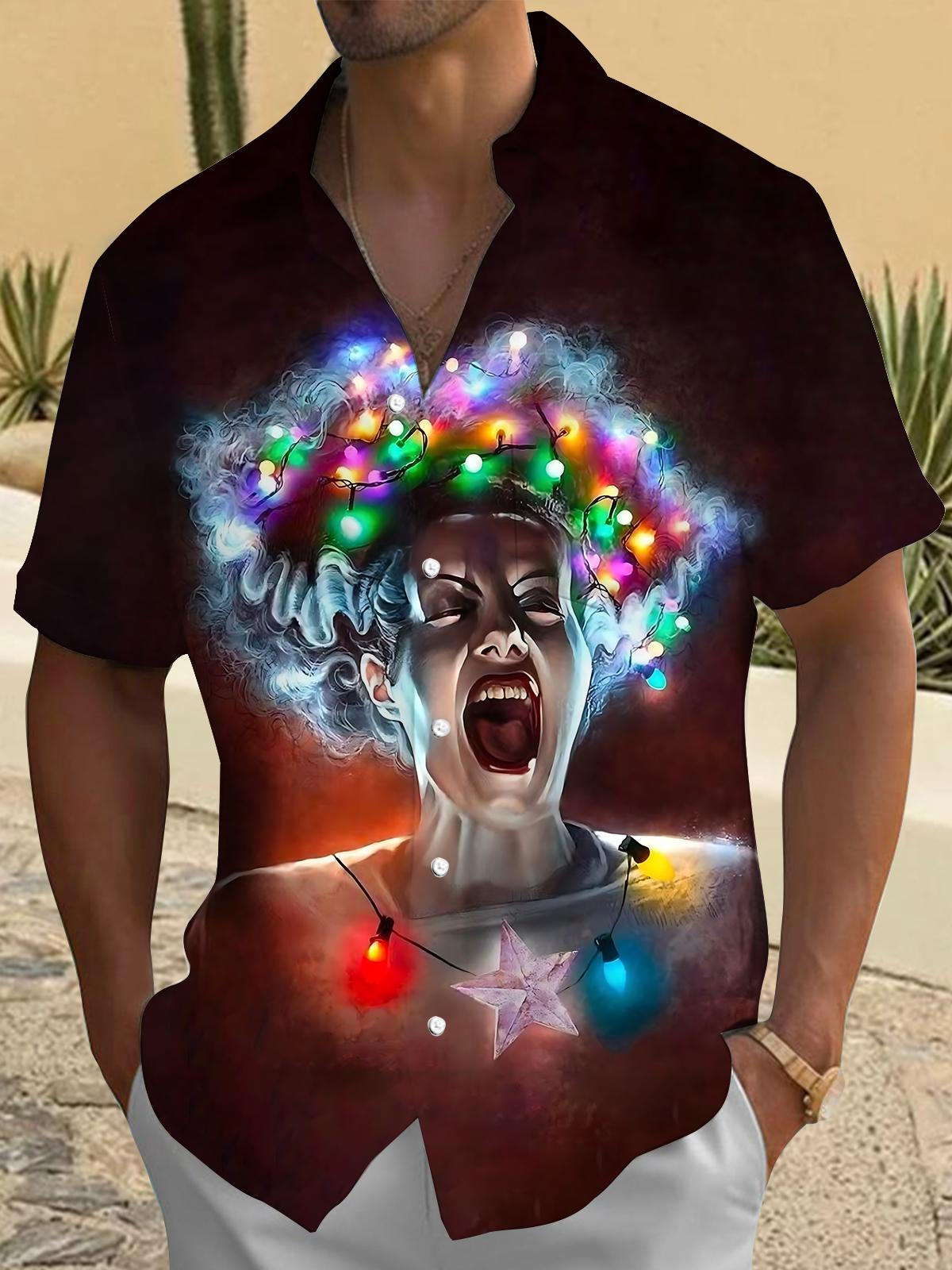 Christmas Lights Face Art Print Men's Pocket Short Sleeve Shirts