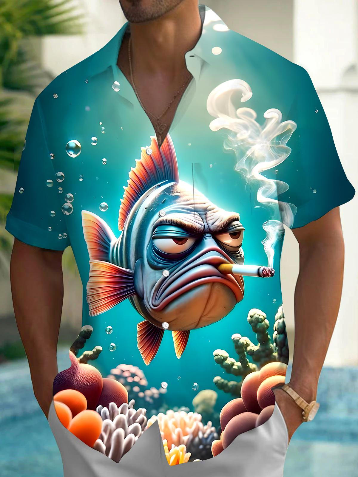 Fish Smoke Men's Pocket Short Sleeve Shirts