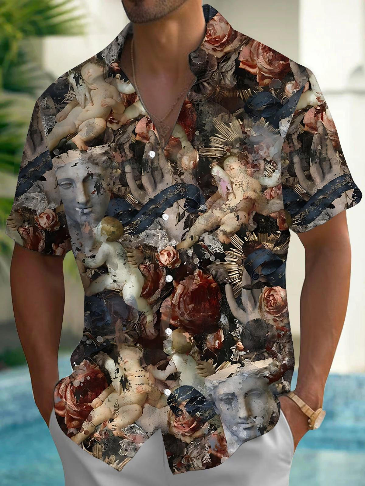 Classic Sculpture Art Print Men's Pocket Short Sleeve Shirts
