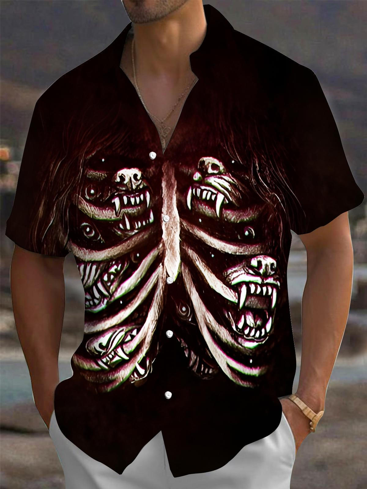 Dark Abstract Torso Bones Men's Pocket Short Sleeve Shirts