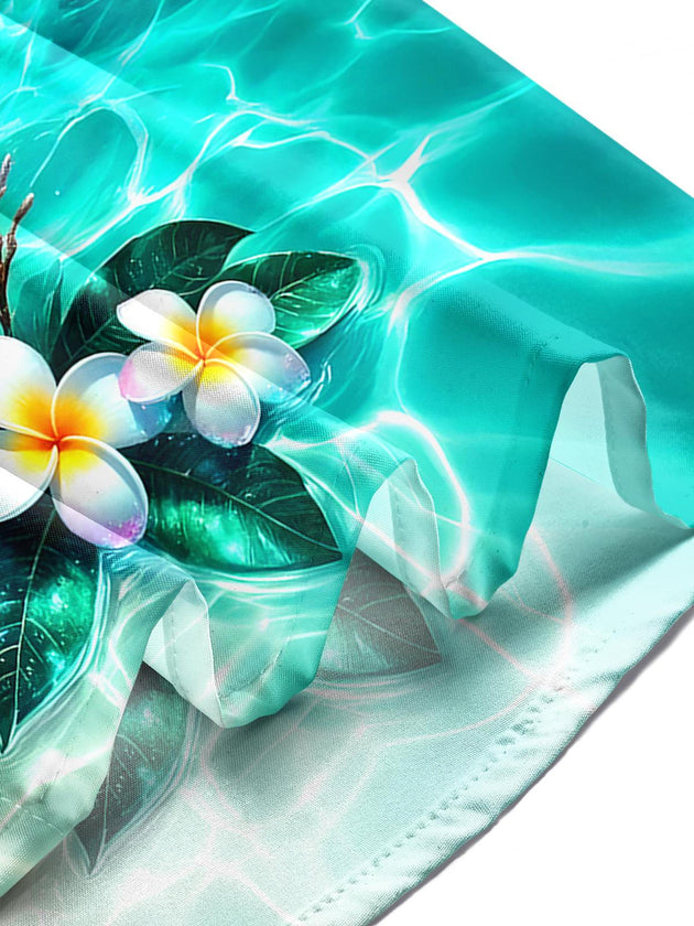 Men's Hawaiian coconut tree floral short sleeve shirt lifestyle scene for beach vacation