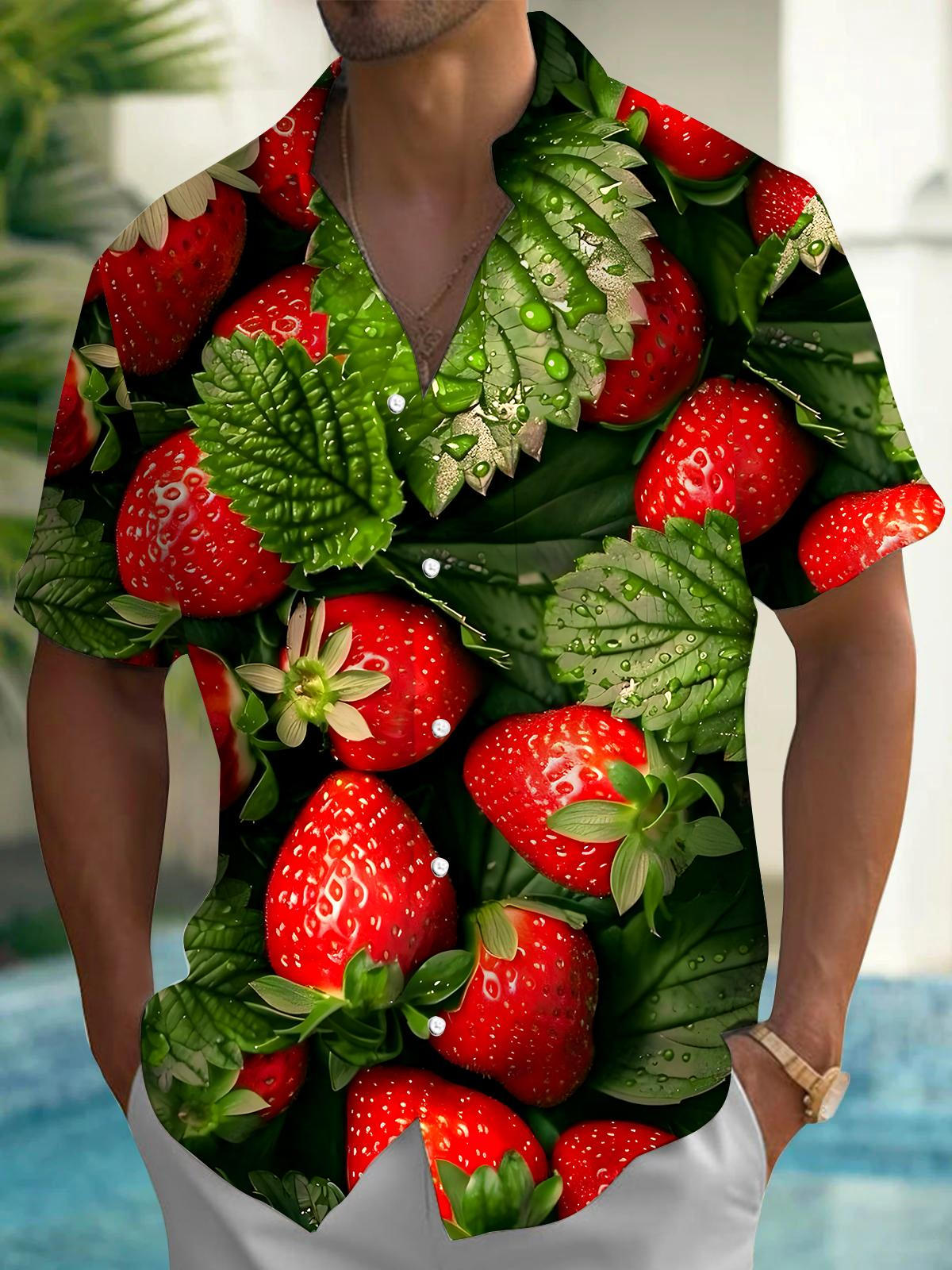 Strawberries Men's Pocket Short Sleeve Shirts