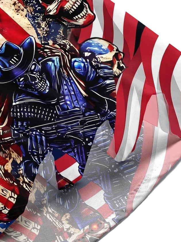 Dark American Flag Skull Independence Day Men's Pocket Short Sleeve Shirts