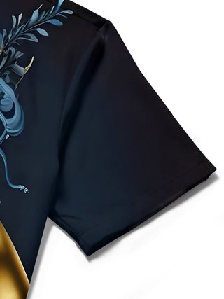 men's music print shirt close-up short sleeve