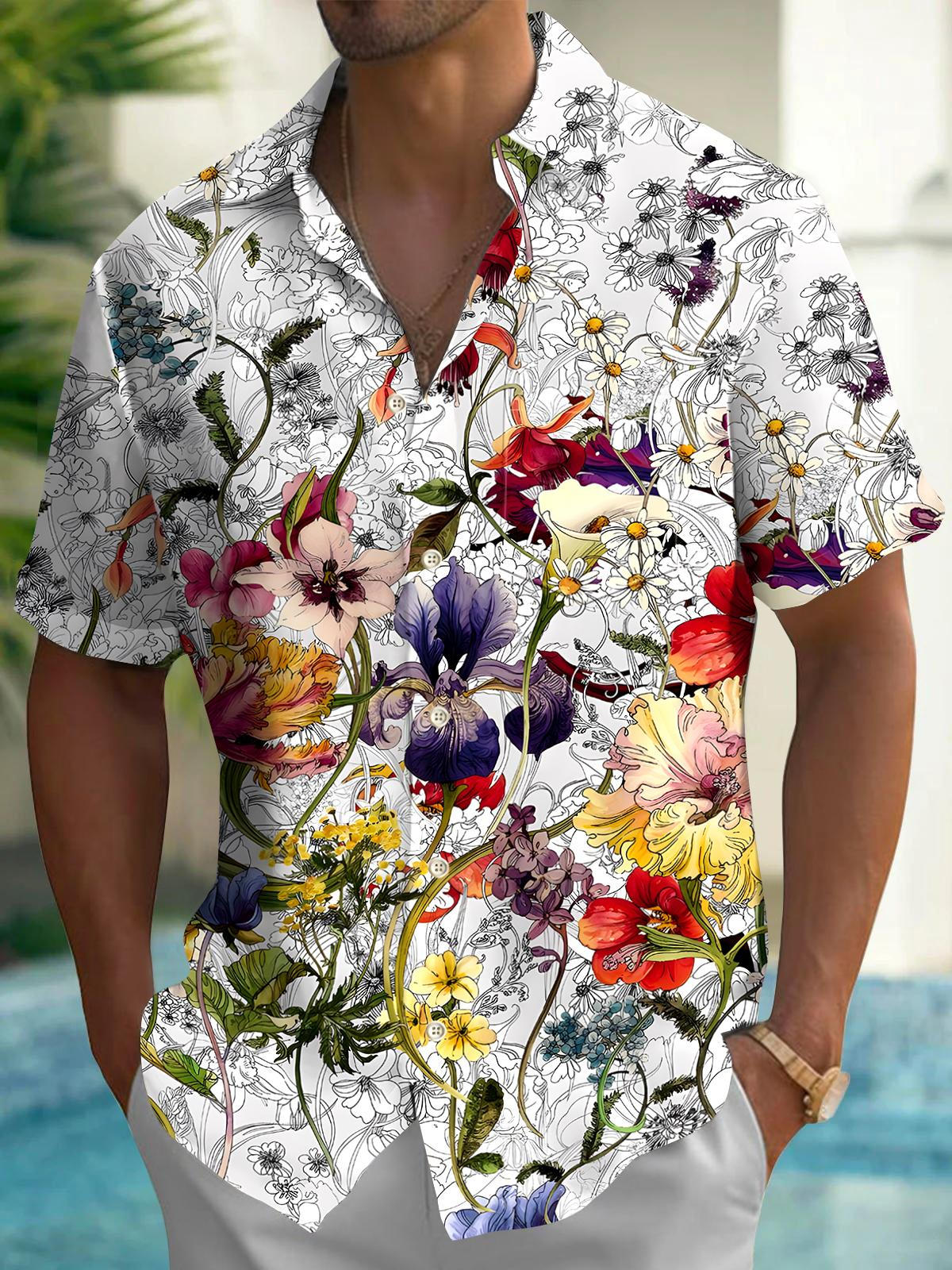 Floral Men's Pocket Short Sleeve Shirts