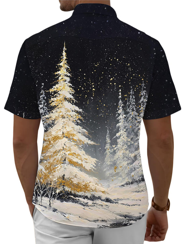 Adaychic Christmas Shirts for Men Christmas Tree Button Up Loose Fit Printed Shirts Fashion Casual Tops with Pocket for Party compatible