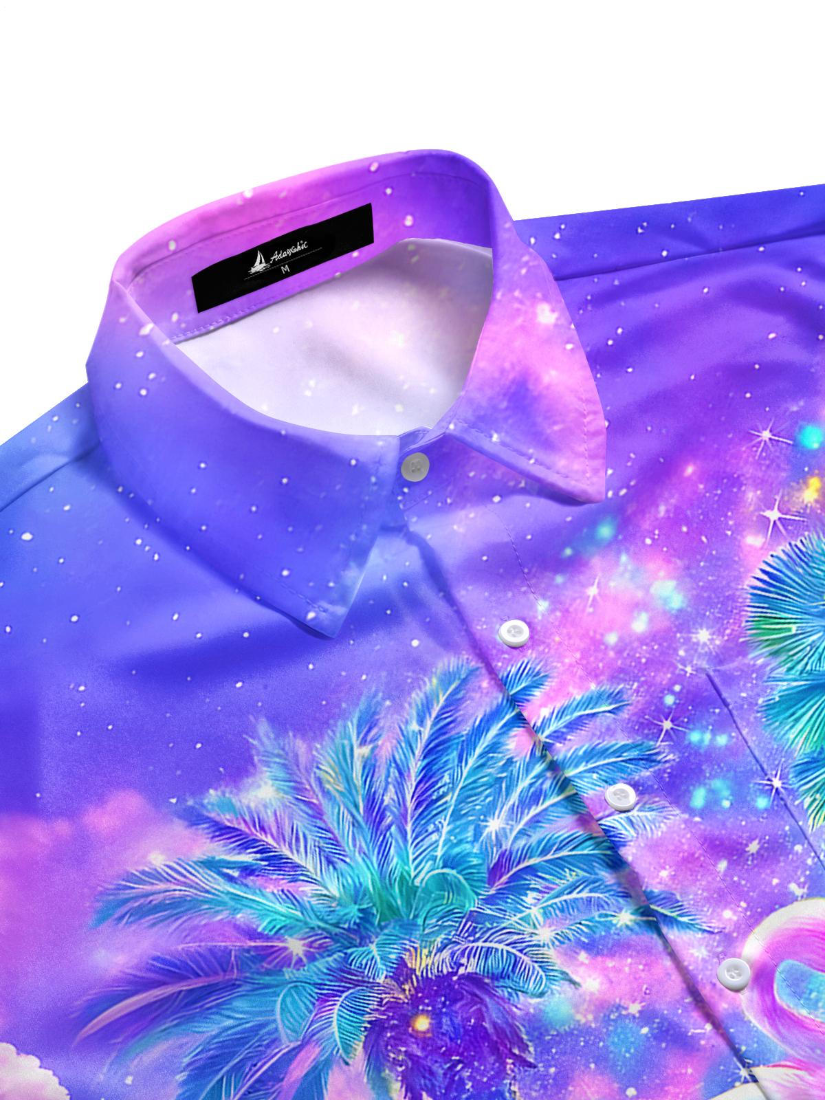 Hawaiian Coconut Tree Flamingo Men's Pocket Short Sleeve Shirts