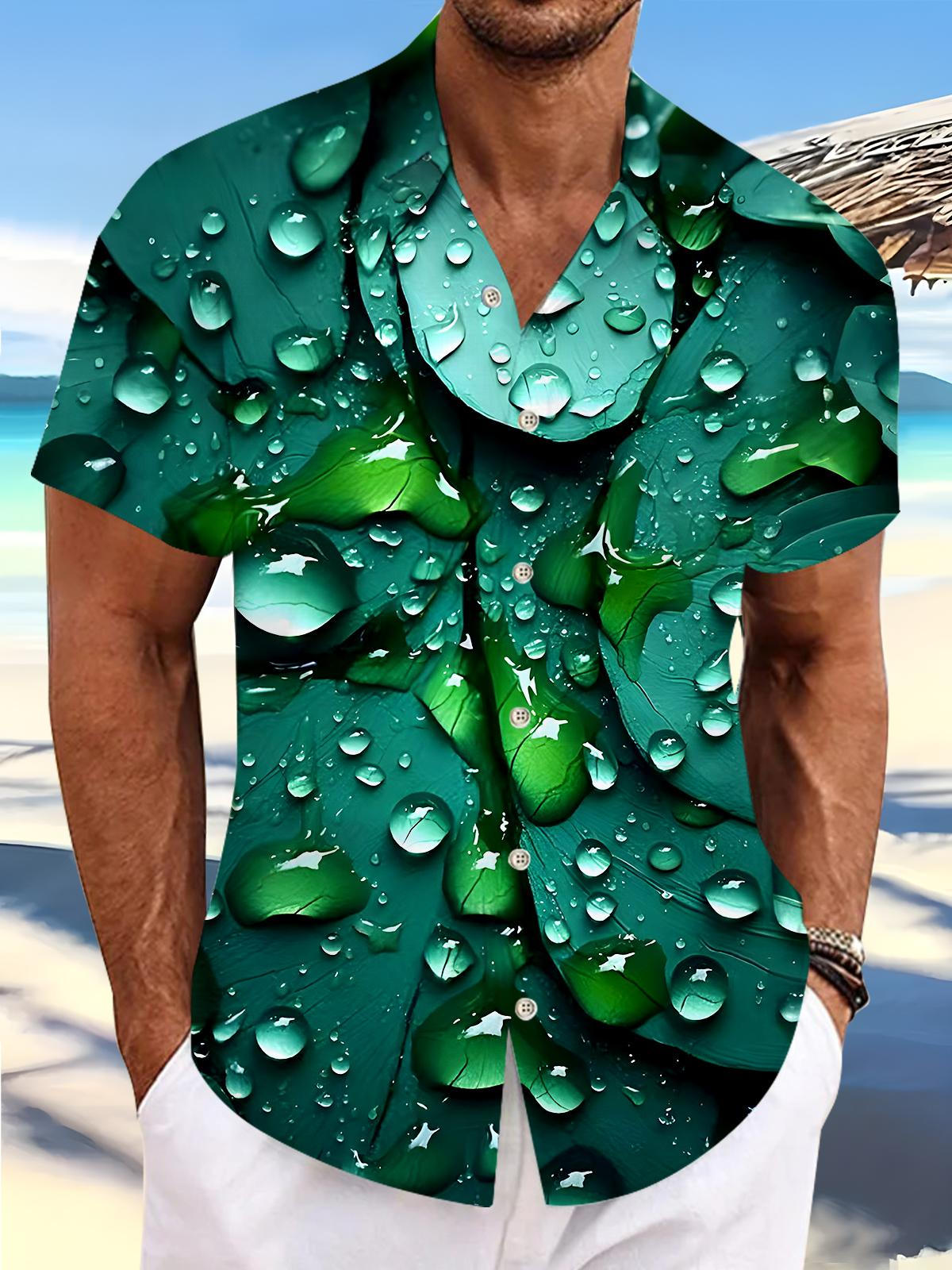 Hawaiian Leaf Water Drop Men's Pocket Short Sleeve Shirts