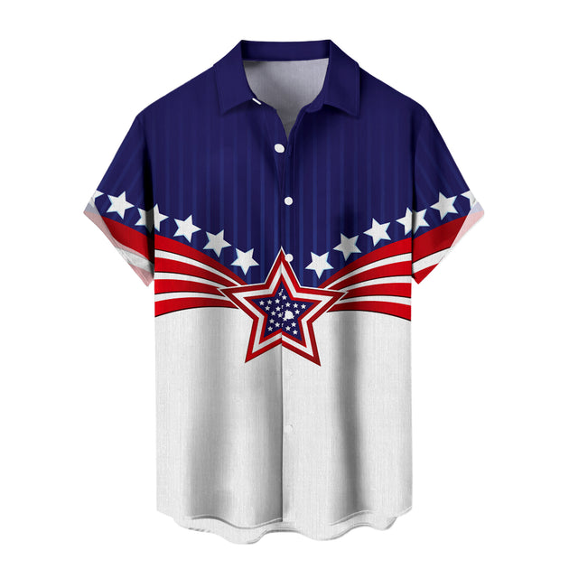 Patriotic Button Down Shirts for Men US Flag Short Sleeve Stars and Stripes Shirts Fashion Tops for Travel noble