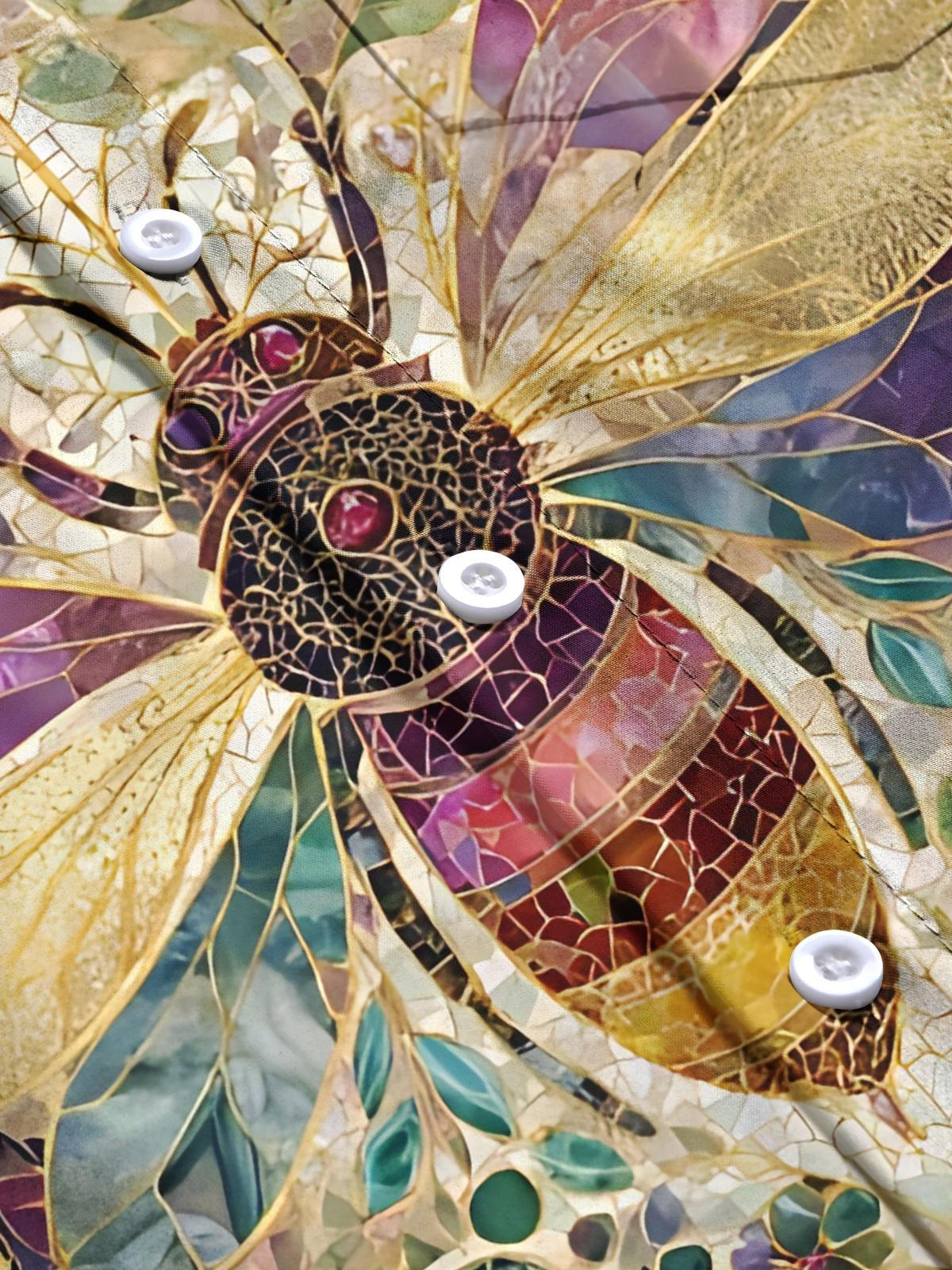 Bee Floral Print Men's Pocket Short Sleeve Shirts