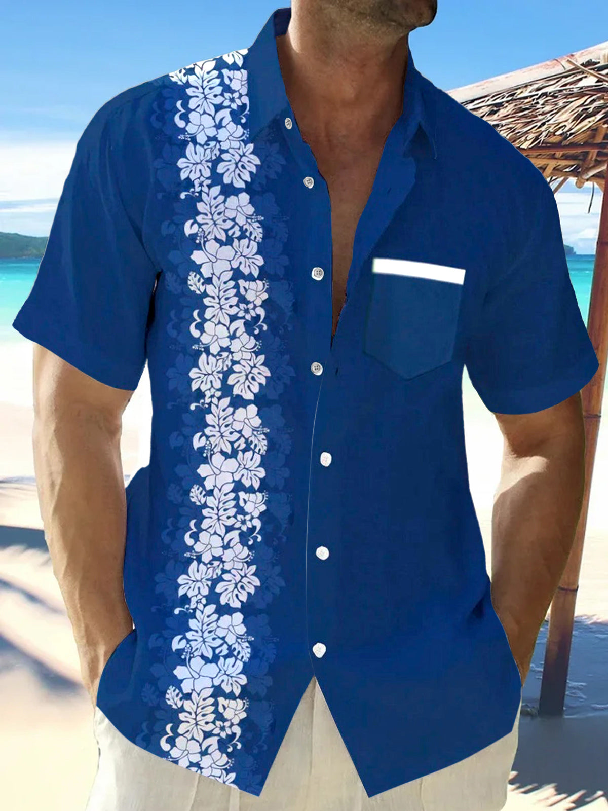 Floral Men's Pocket Short Sleeve Shirts