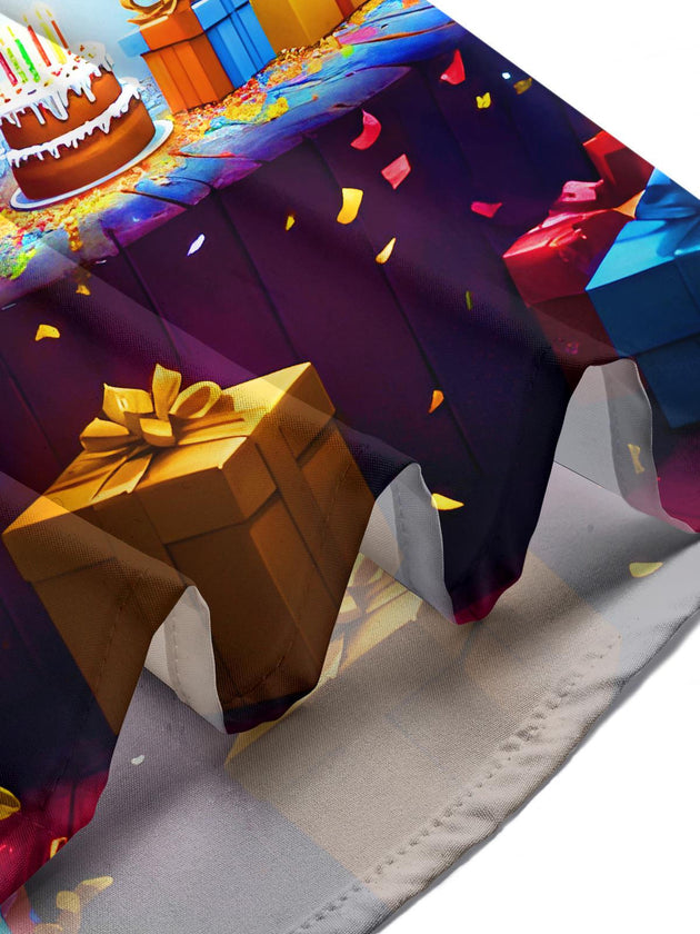 Men's long sleeve festive ribbon print shirt lifestyle side view