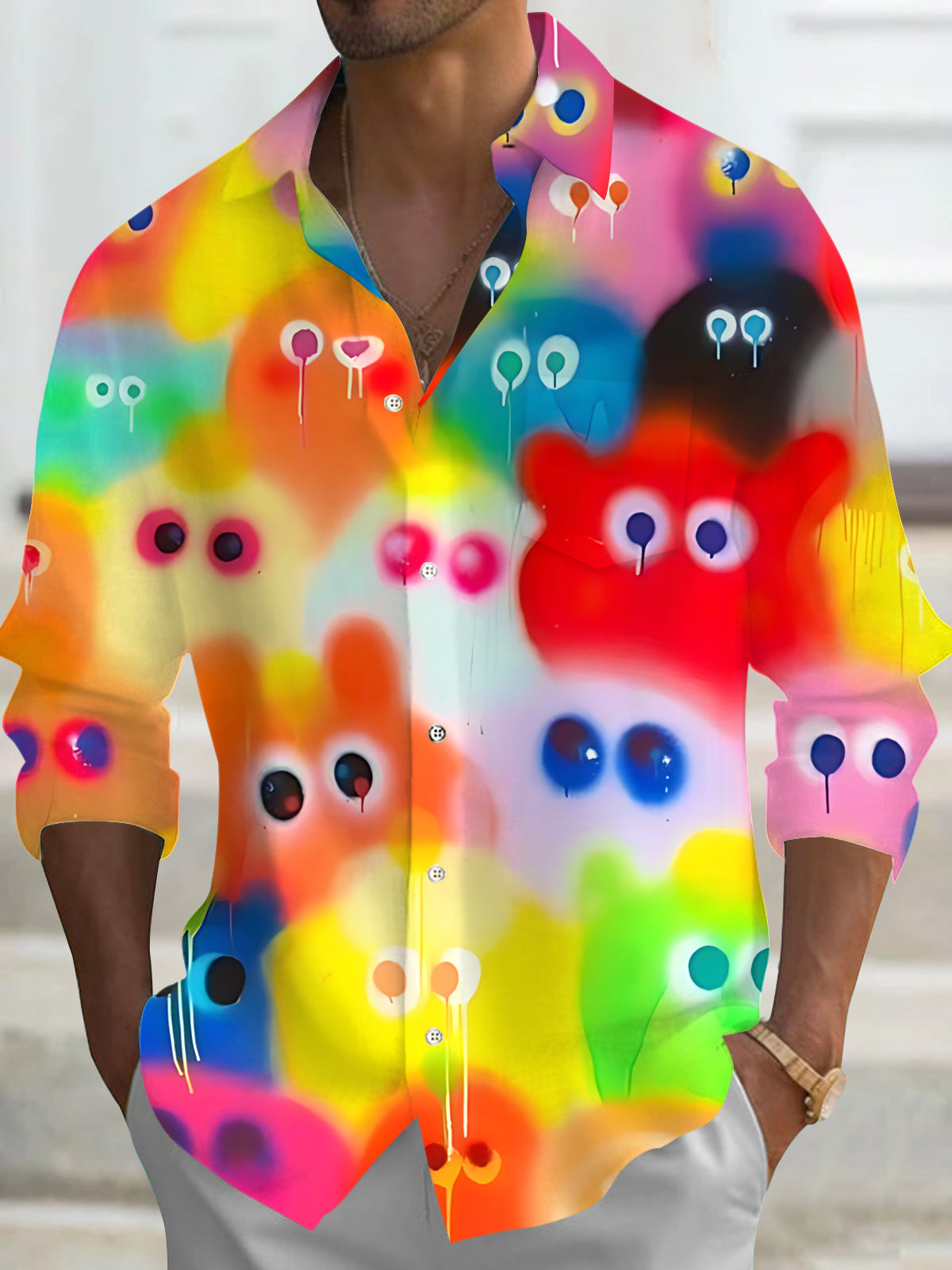 Graffiti Art Print Men's Pocket Long Sleeve Shirts