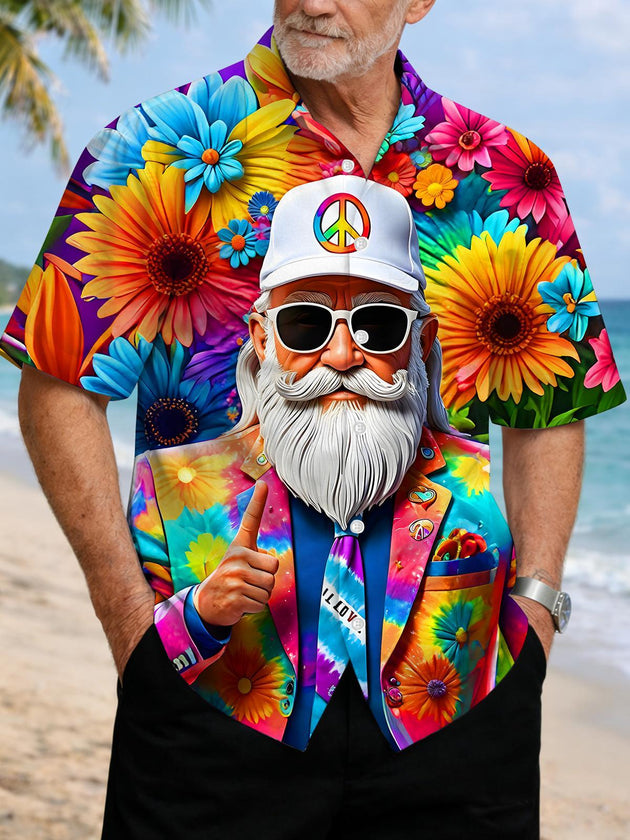 Hawaiian Hippie Old Man Floral Men's Pocket Short Sleeve Shirts