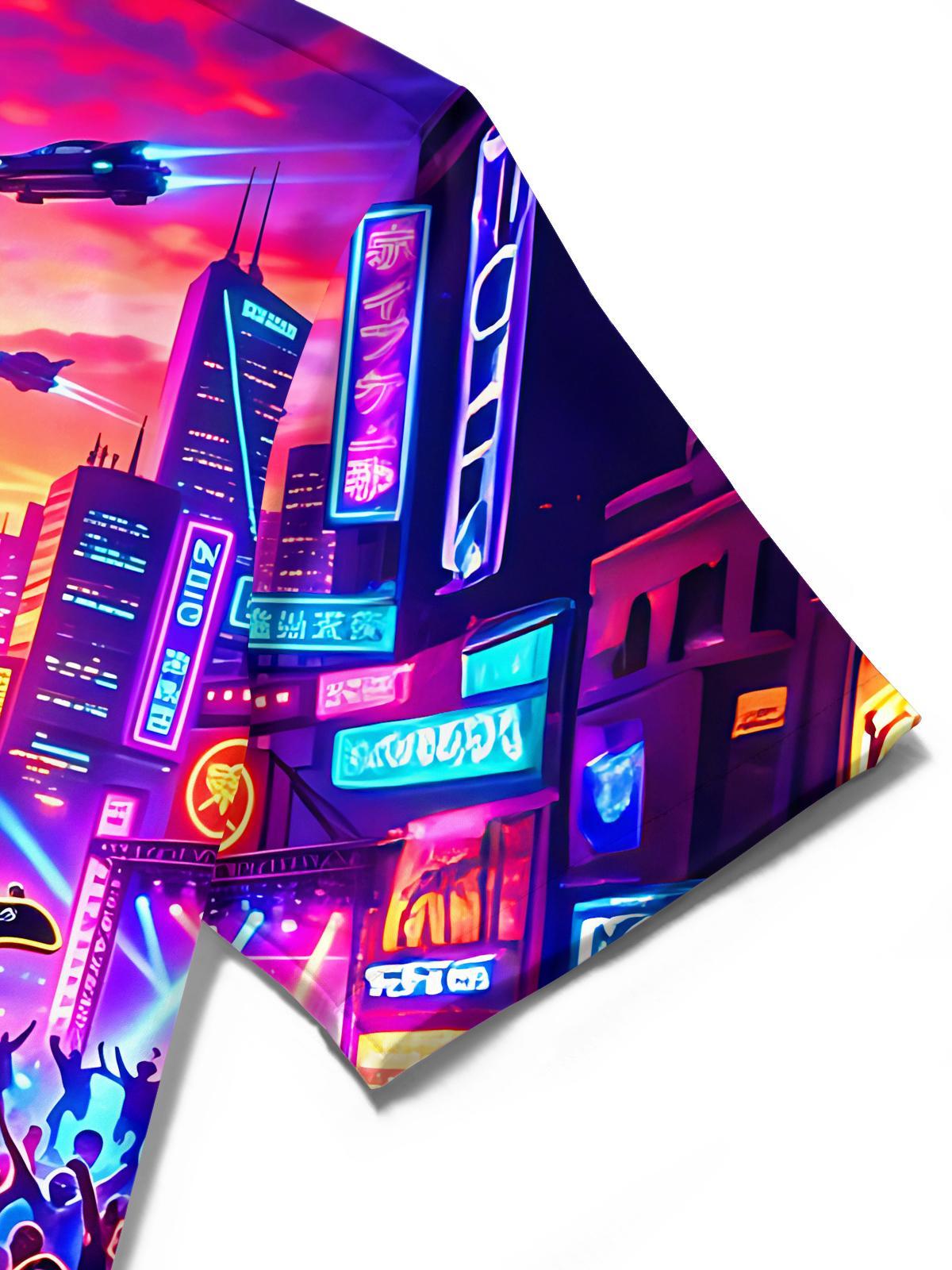 Cyberpunk Rock Surfing Dog Men's Pocket Short Sleeve Shirts
