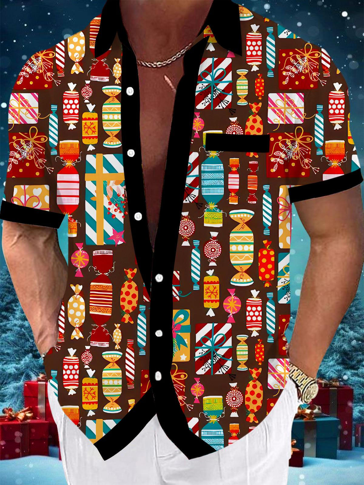 Fun Christmas Gifts Candies Xmas Men's Pocket Short Sleeve Shirts