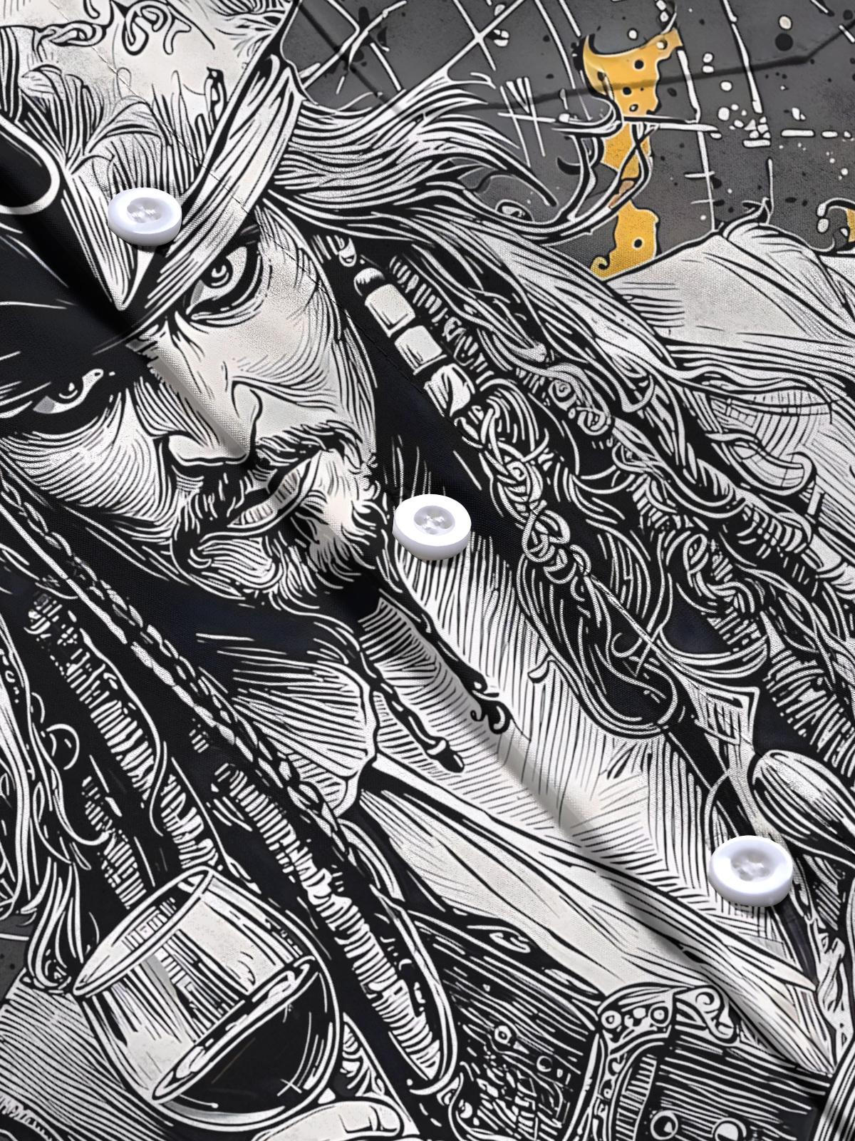 Pirate Print Men's Pocket Short Sleeve Shirts