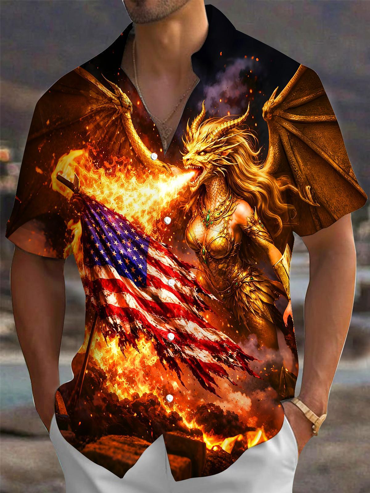 men's dragon print shirt front view Independence Day