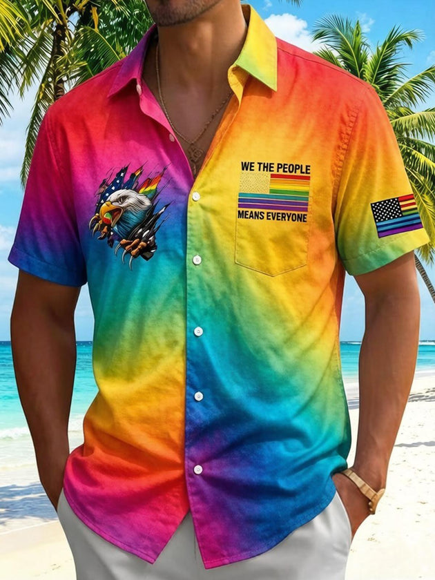 Pride Month Colorful Gradient Eagle Men's Pocket Short Sleeve Shirts