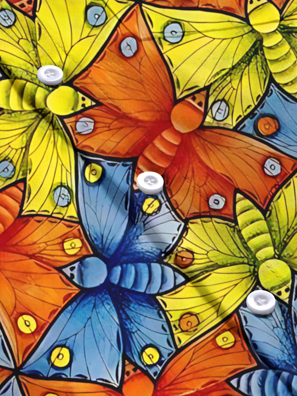 Butterfly Art Print Men's Pocket Long Sleeve Shirts