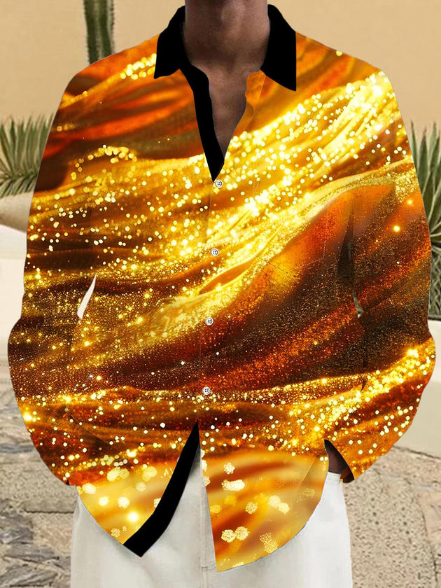 Men's abstract print long sleeve shirt front view for Christmas holiday party