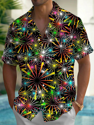 Men's Firework Print Short Sleeve Shirt Front View