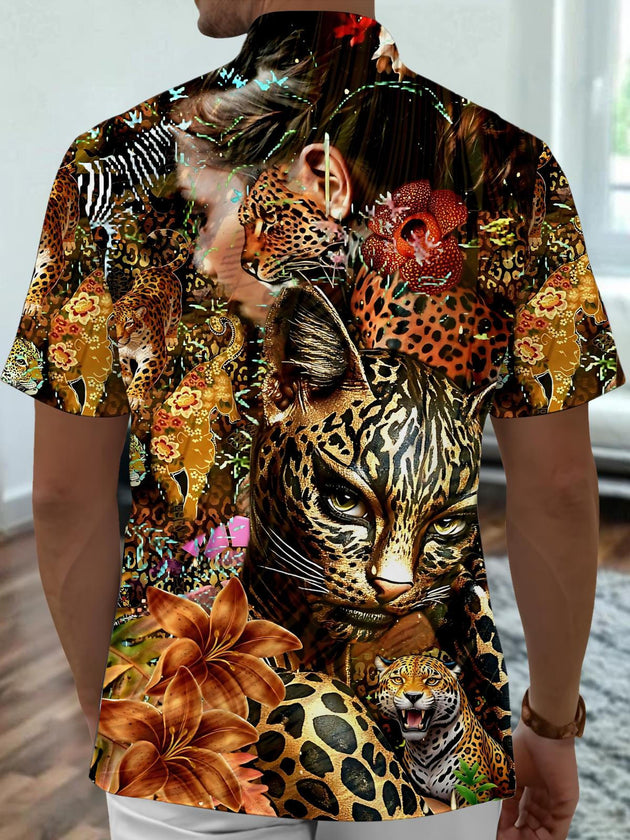 men's animal print short sleeve shirt back view