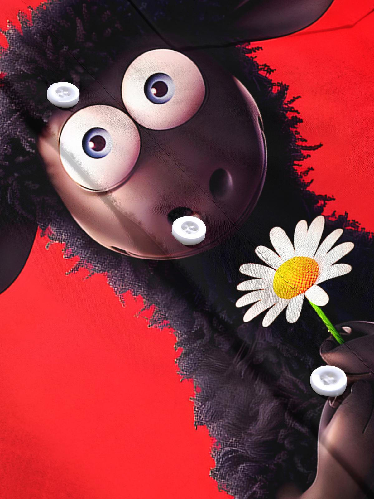 Sheep Floral Men's Pocket Short Sleeve Shirts