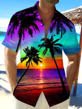 Coconut Tree Gradient Men's Pocket Short Sleeve Shirts