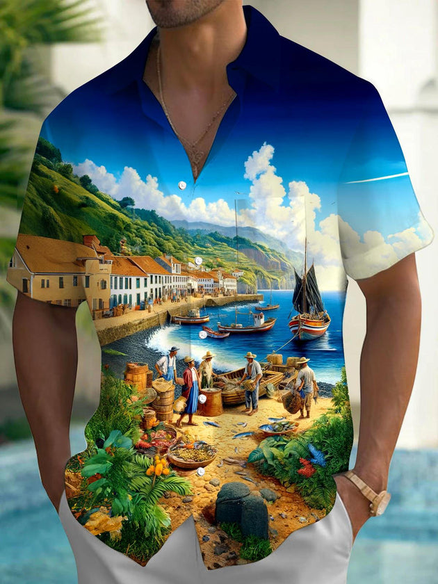 men's Hawaiian shirt front view beach vacation