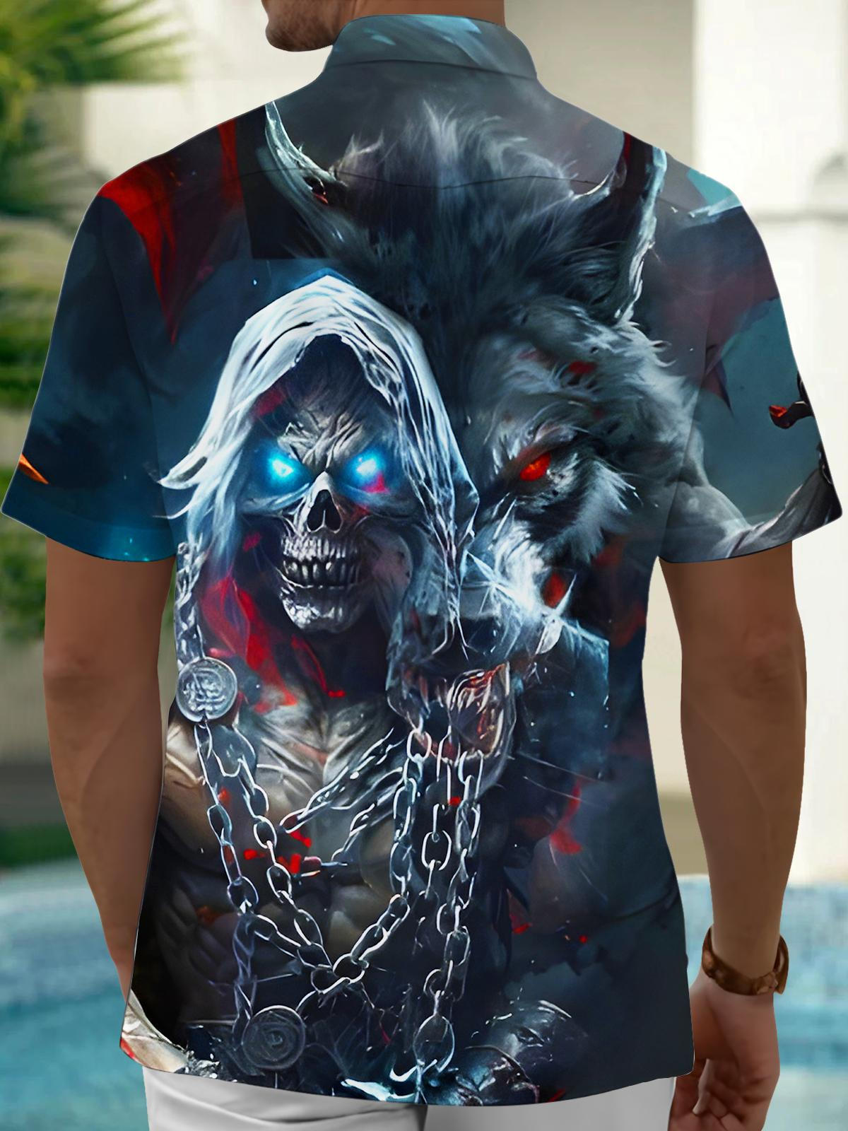 Dark Skull Wolf Men's Pocket Short Sleeve Shirts