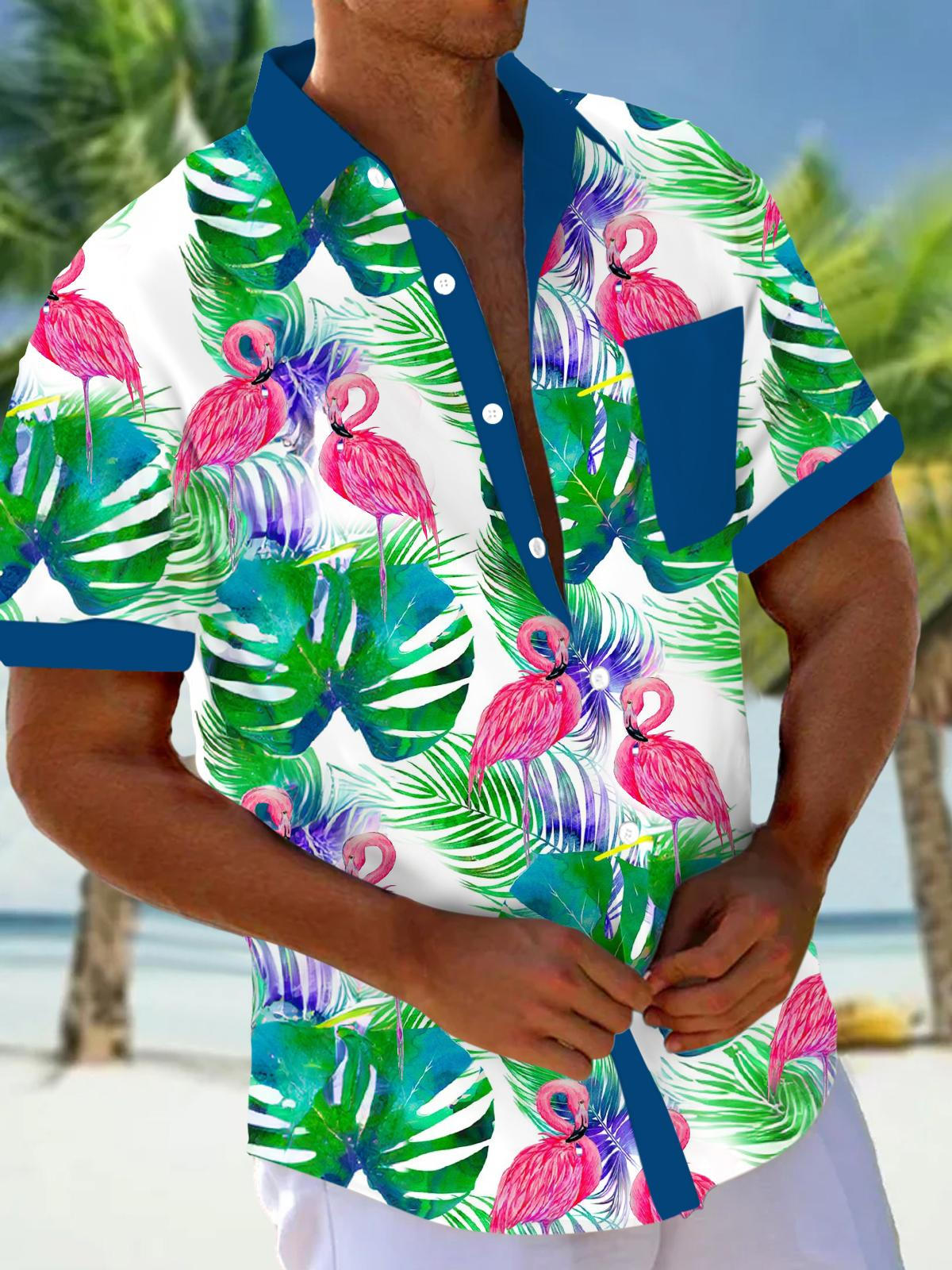 Flamingo Leaf Men's Pocket Short Sleeve Shirts