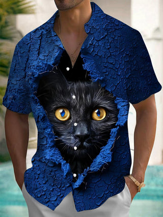 men's cat print shirt front view