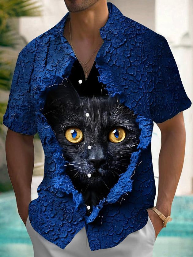 men's cat print shirt front view