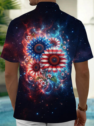 Men's American flag sunflower print short sleeve shirt back view
