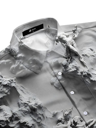 men's art print short sleeve flat lay shirt