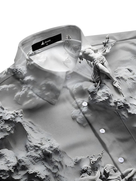 men's art print short sleeve flat lay shirt
